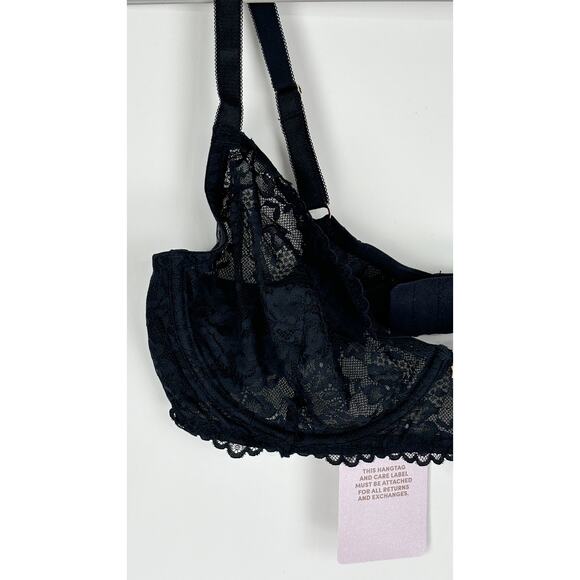Savage X Fenty Floral Lace Unlined Bra Black Caviar Womens Size 38D New Wired - Picture 8 of 12